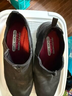 Skechers Black Slip-On Knit Sneakers with Pink Accent